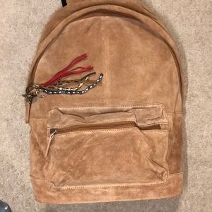 Suede light colored camel 🐫 brown backpack 🎒